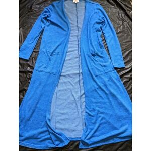 Lularoe Long Blue Duster Cardigan Open Front Pockets Size S